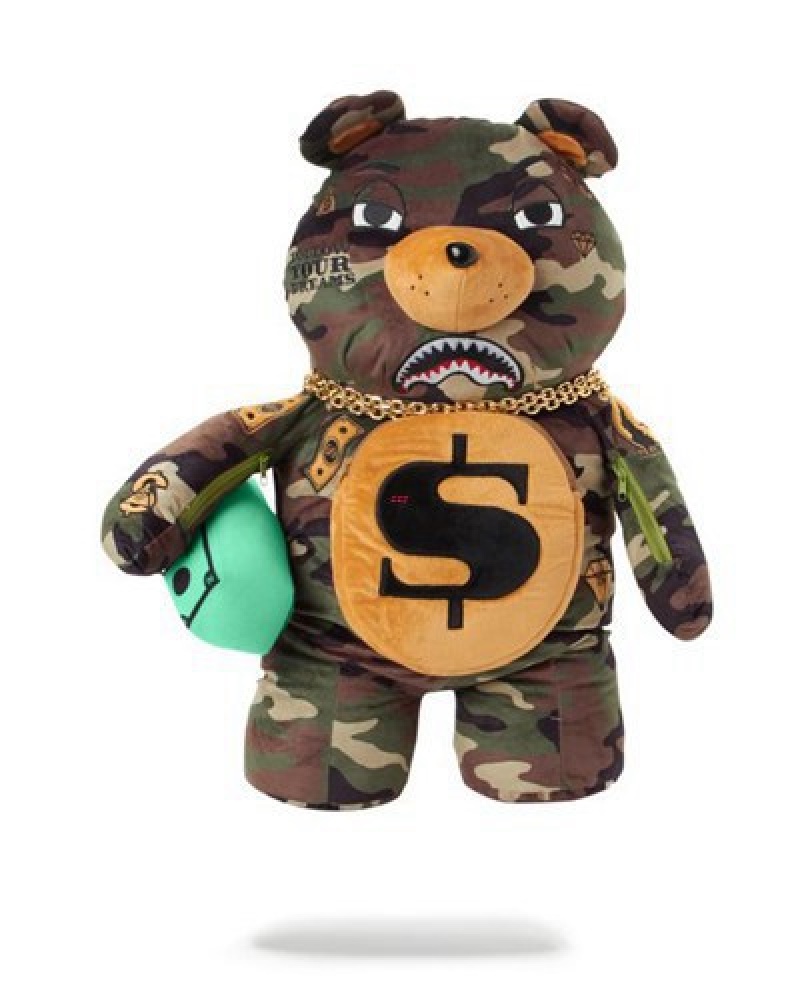 Camo Sprayground Moneybear Teddy Bear Backpacks | 05273-HDGP