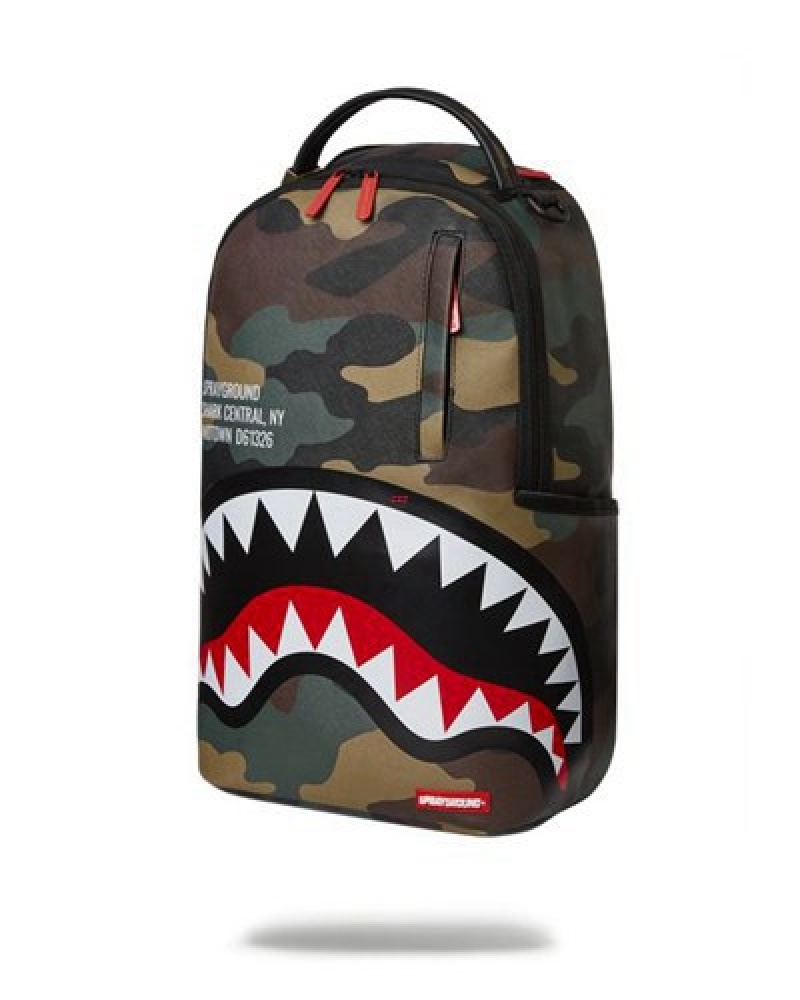 Camo Sprayground Shark Central Outpost (Dlxv) Backpacks | 79543-LTVH