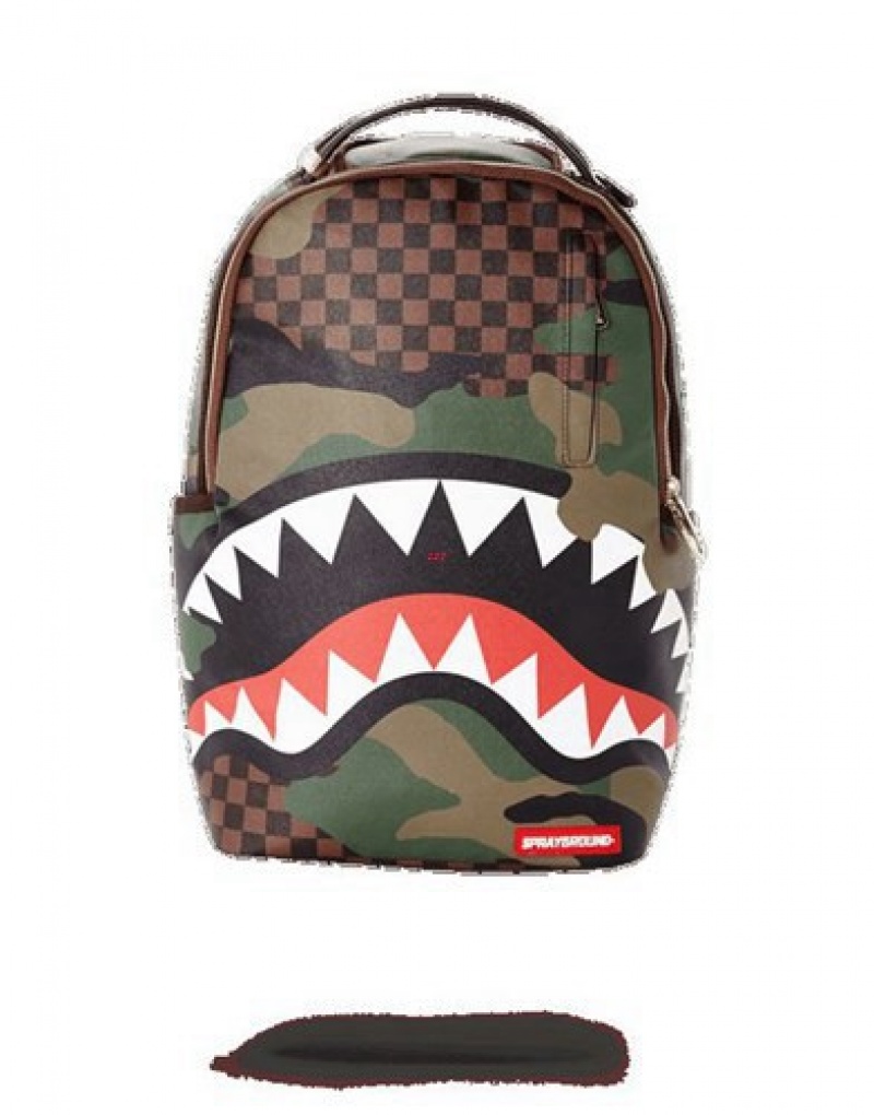 Camo Sprayground Sharks In Paris (Camo Edition) Backpacks | 25091-GSTA