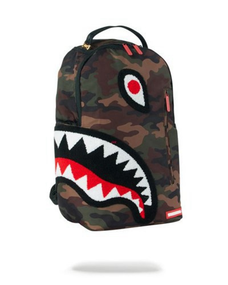 Camo Sprayground Torpedo Shark Backpacks | 60518-WJUH