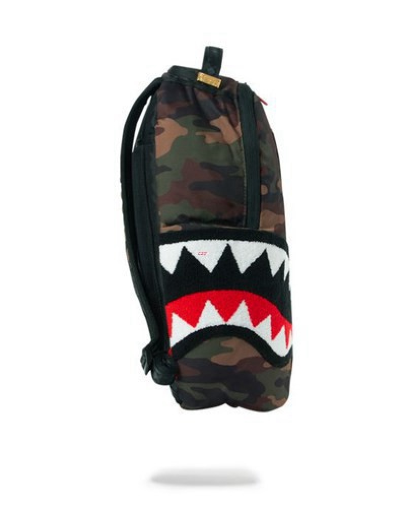 Camo Sprayground Torpedo Shark Backpacks | 60518-WJUH