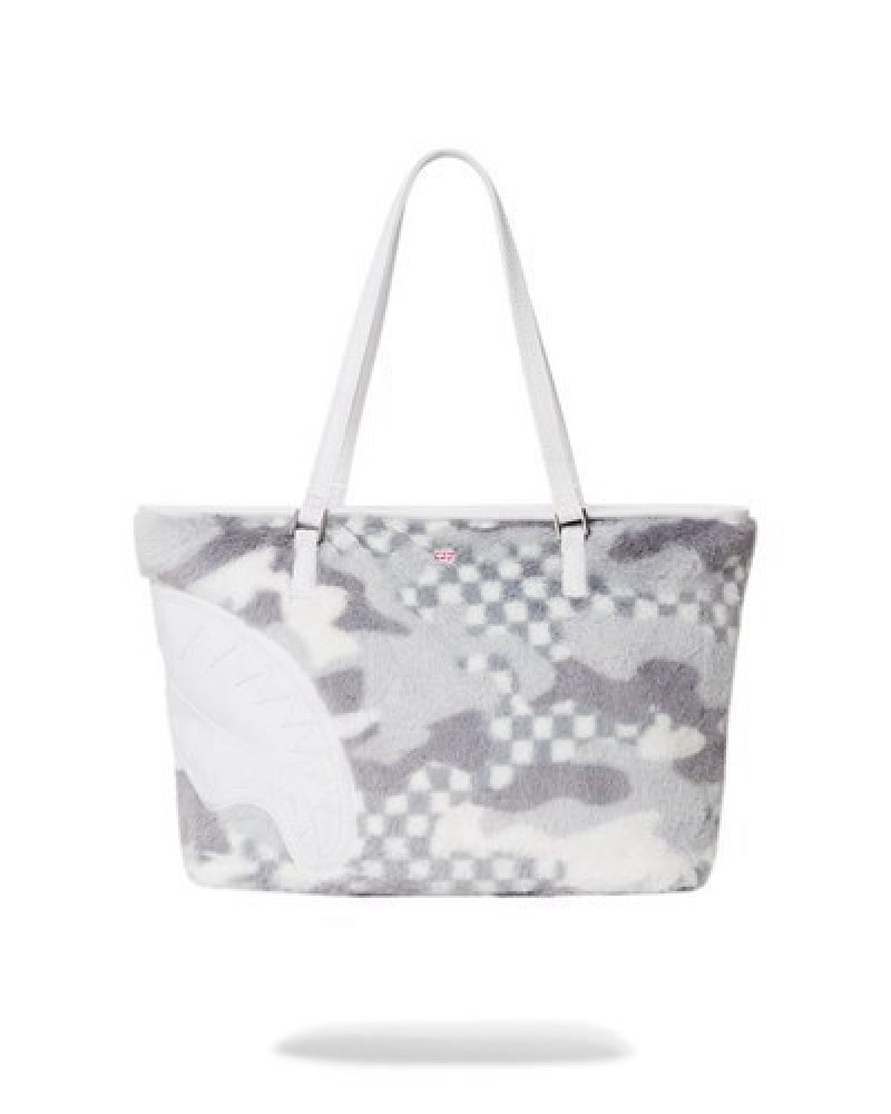 Cream Sprayground 3am Plush Swiss Alps Tote Bags | 09746-VQNR