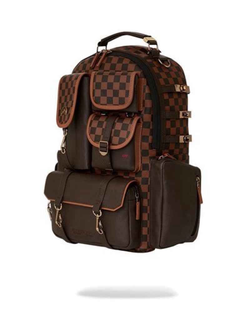 Dark Brown Sprayground Checkmate Royale (Dlxv) Backpacks | 45170-GLWQ