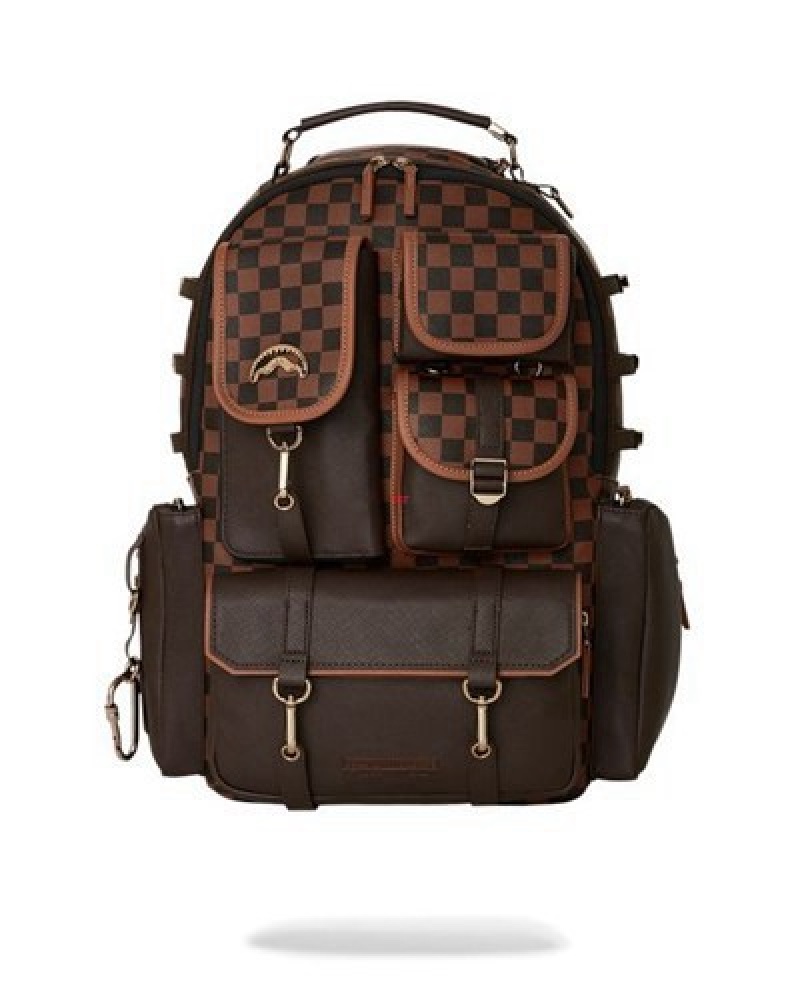 Dark Brown Sprayground Checkmate Royale (Dlxv) Backpacks | 45170-GLWQ