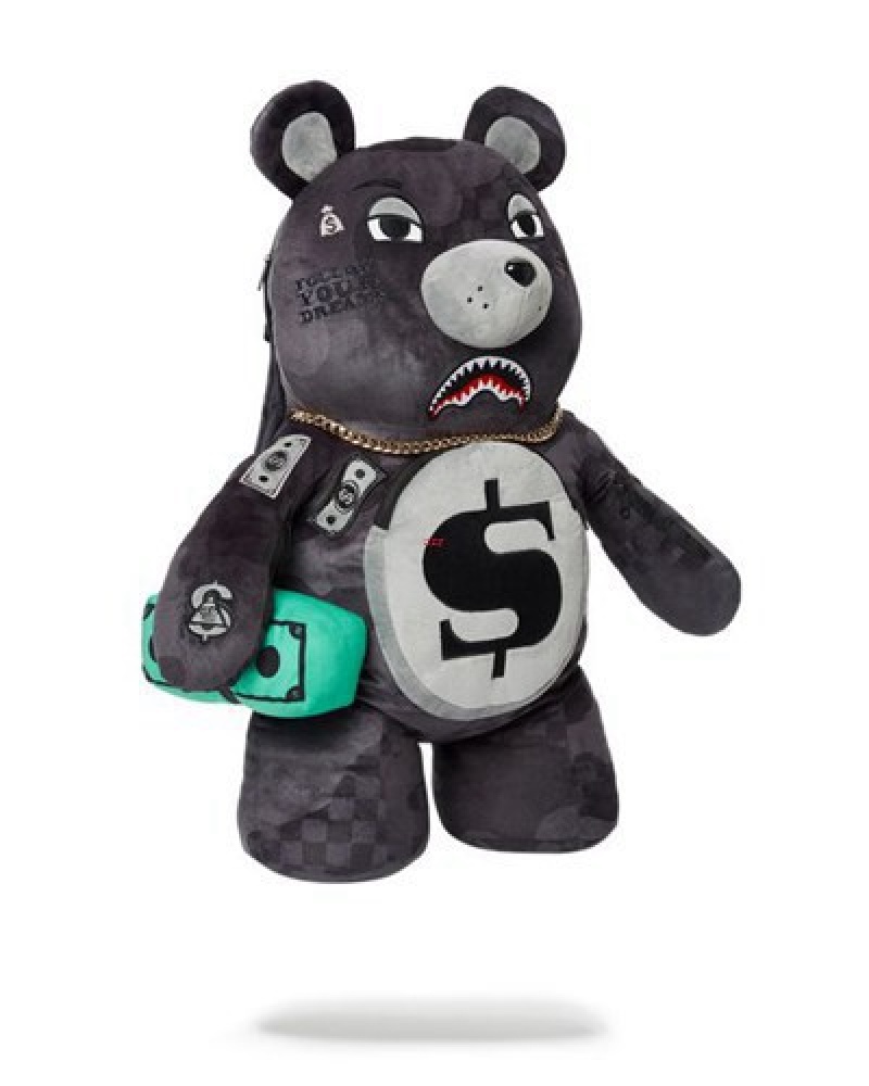 Dark Grey Sprayground 3am Never Sleep Moneybear Teddybear Backpacks | 09264-NZLS