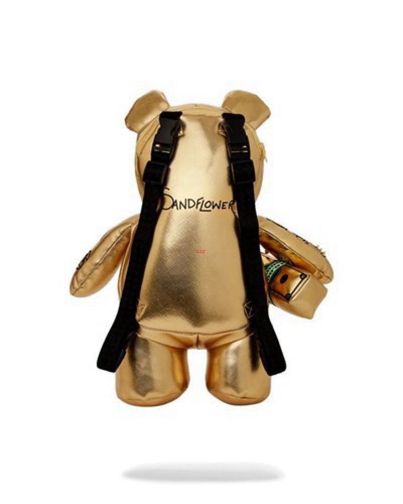 Gold Sprayground A.I.8 African Intelligence Path To The Future Ii Medium Moneybear Teddybear Backpacks | 62904-LANB