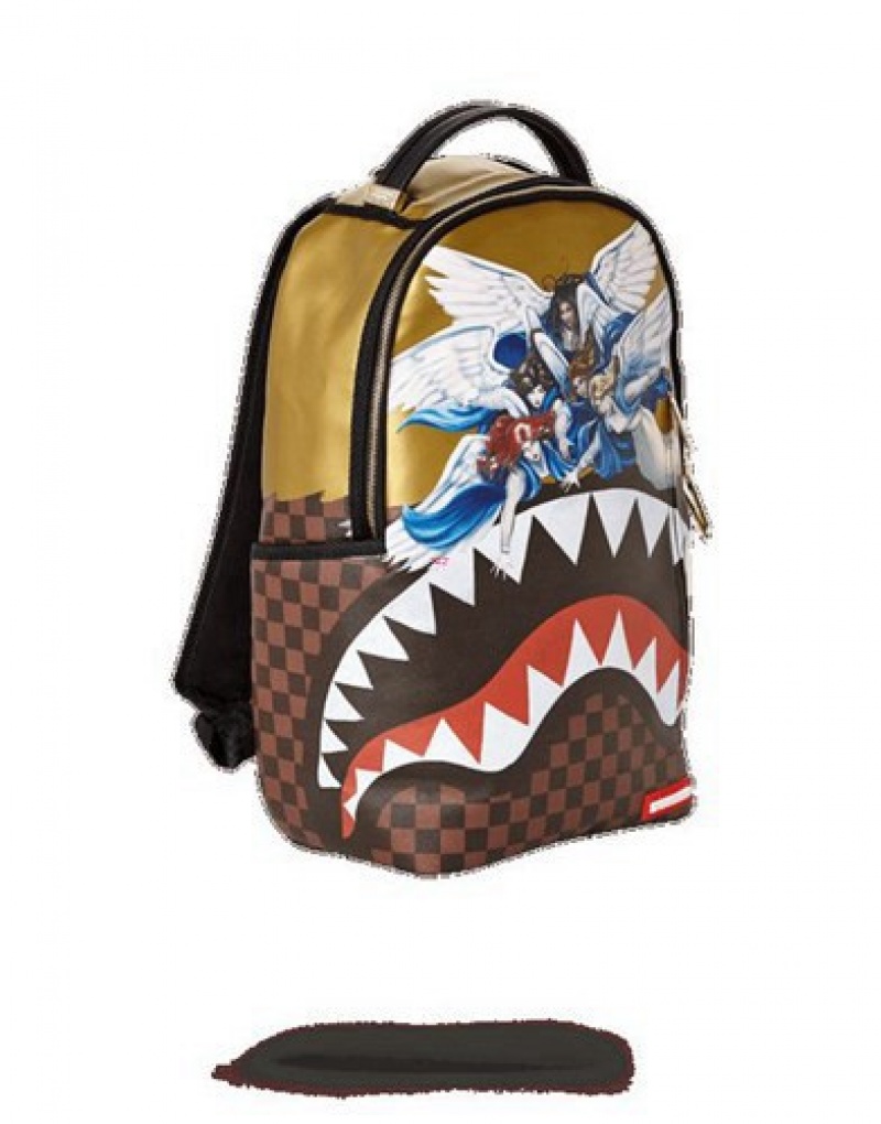 Gold Sprayground Angels In Paris Backpacks | 40629-OWZX