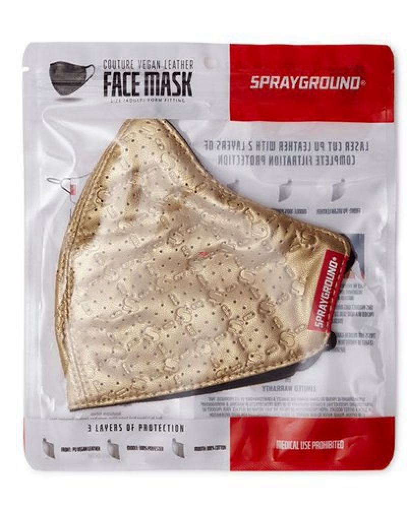 Gold Sprayground Gold Moneygram Vegan Leather Face Masks | 98342-UEGB