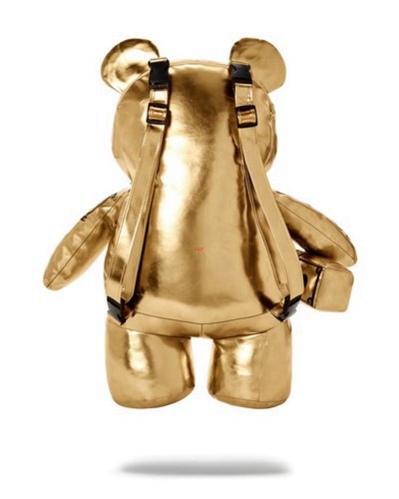 Gold Sprayground Gold Rush Moneybear Teddybear Backpacks | 79461-FQIP