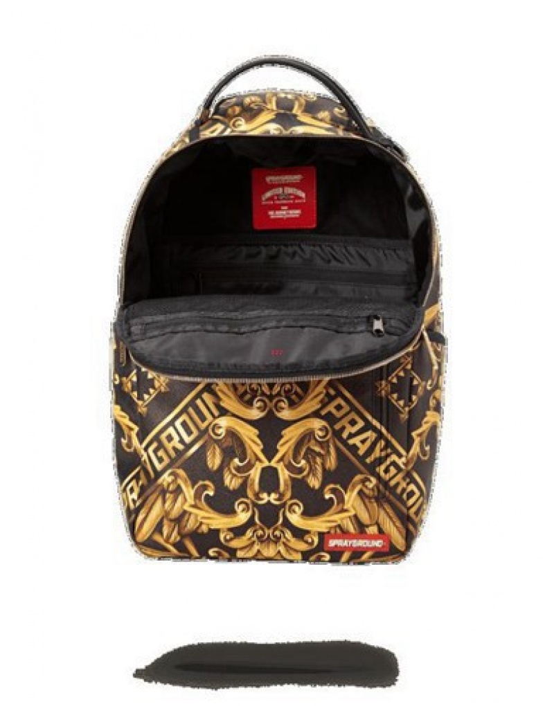 Gold Sprayground Palace Of Sharks Backpacks | 71390-QOBN