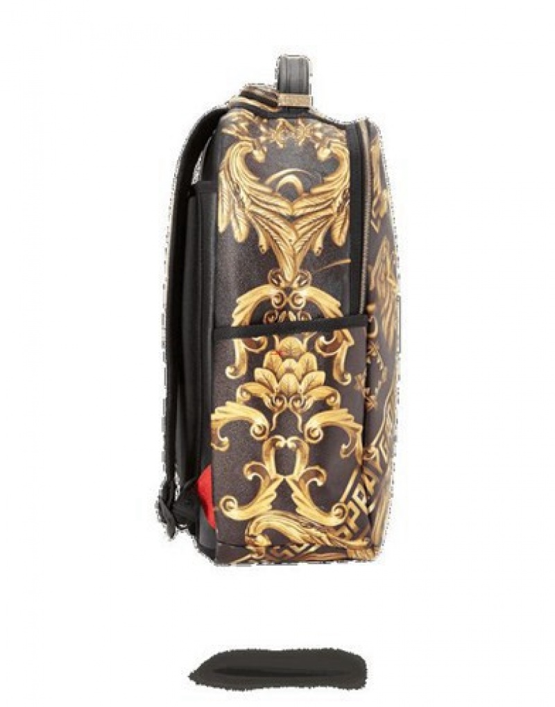 Gold Sprayground Palace Of Sharks Backpacks | 71390-QOBN