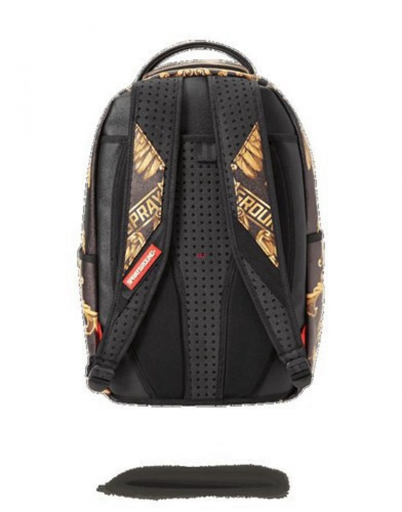 Gold Sprayground Palace Of Sharks Backpacks | 71390-QOBN