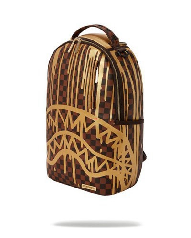 Gold Sprayground Paris Paint (Dlxv) Backpacks | 47531-OHGJ