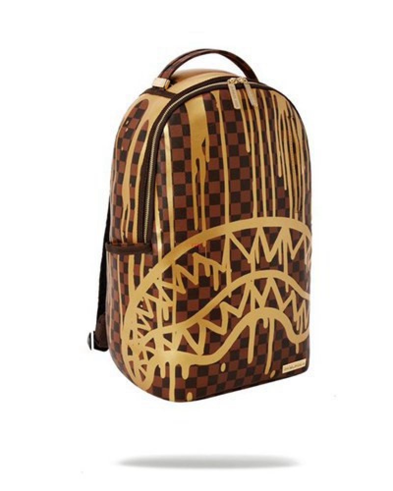 Gold Sprayground Paris Paint (Dlxv) Backpacks | 47531-OHGJ