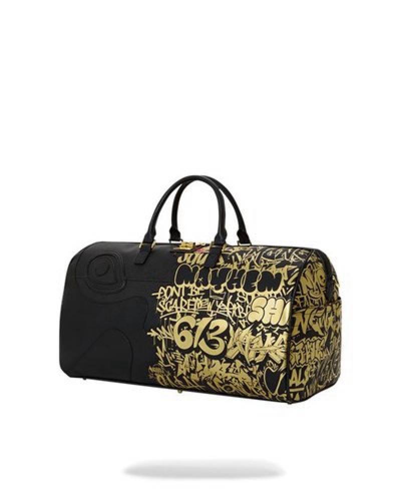 Gold / Black Sprayground Half Graff Glide Large Duffle Bags | 42761-SVDC