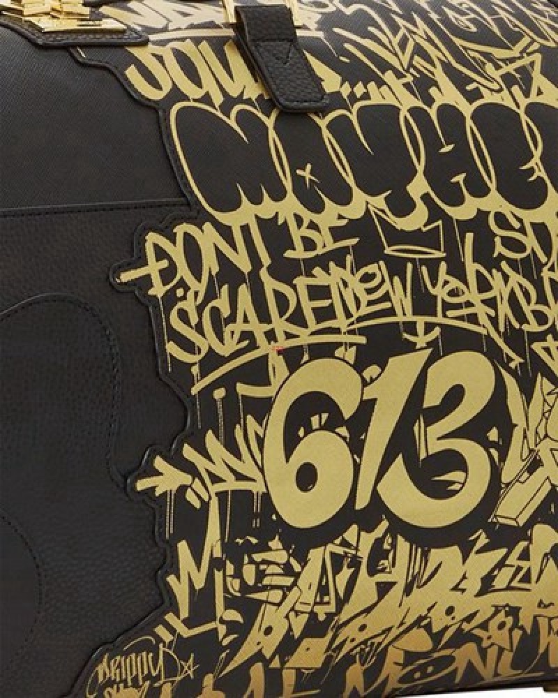 Gold / Black Sprayground Half Graff Glide Large Duffle Bags | 42761-SVDC