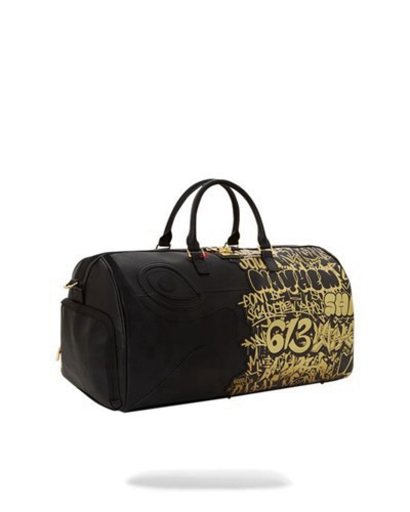 Gold / Black Sprayground Half Graff Glide Large Duffle Bags | 42761-SVDC