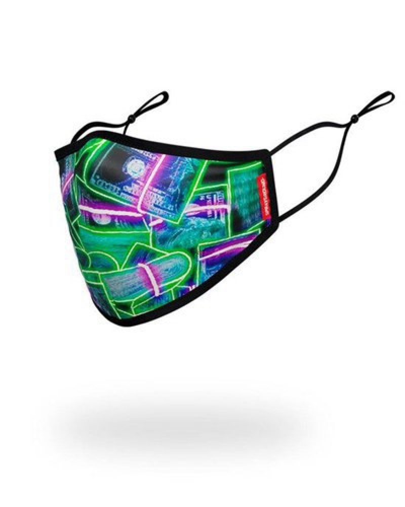 Green Sprayground Adult Neon Money Form Fitting Face Masks | 86705-ZBHL