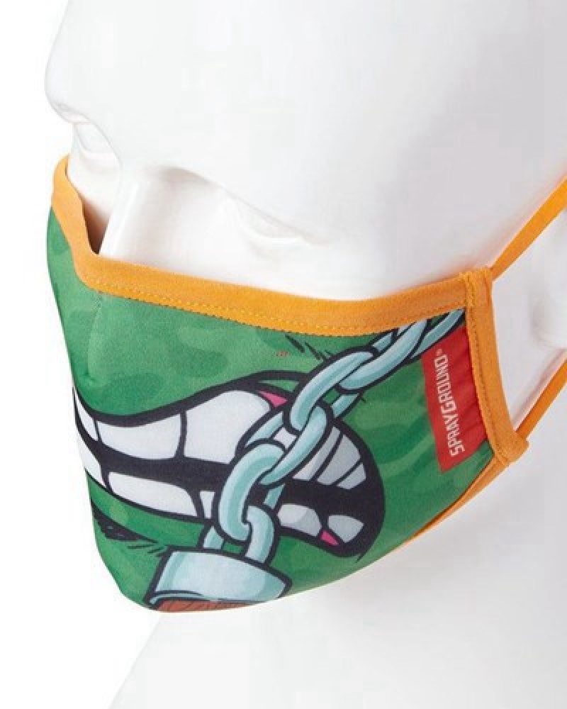 Green Sprayground Adult Tmnt: Michelangelo Shark Form Fitting-covering Face Masks | 28471-EWVH