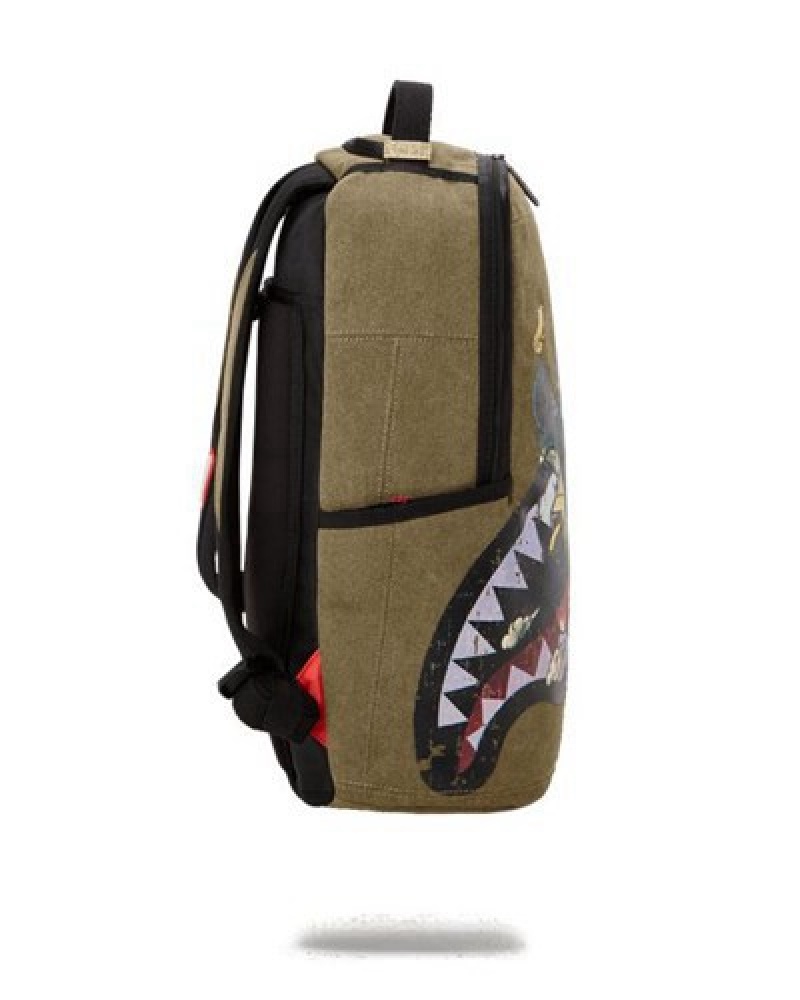 Green Sprayground Call Of Duty Reaper Air Shark Backpacks | 41683-RCXI