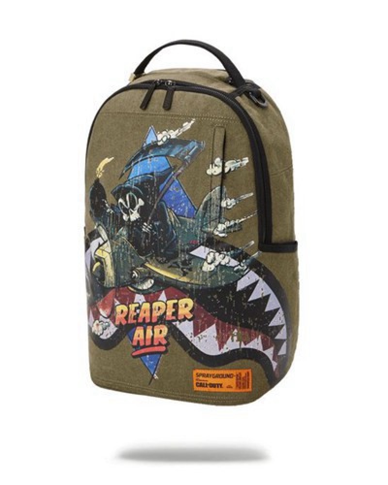 Green Sprayground Call Of Duty Reaper Air Shark Backpacks | 41683-RCXI