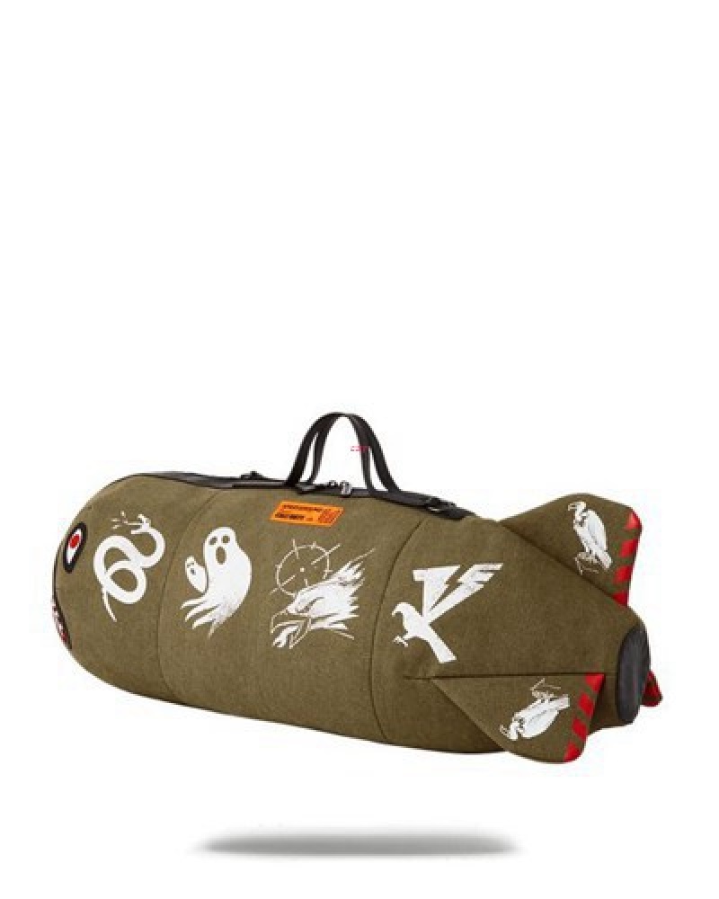 Green Sprayground Call Of Duty Shark Torpedo Duffle Bags | 58672-GXUE