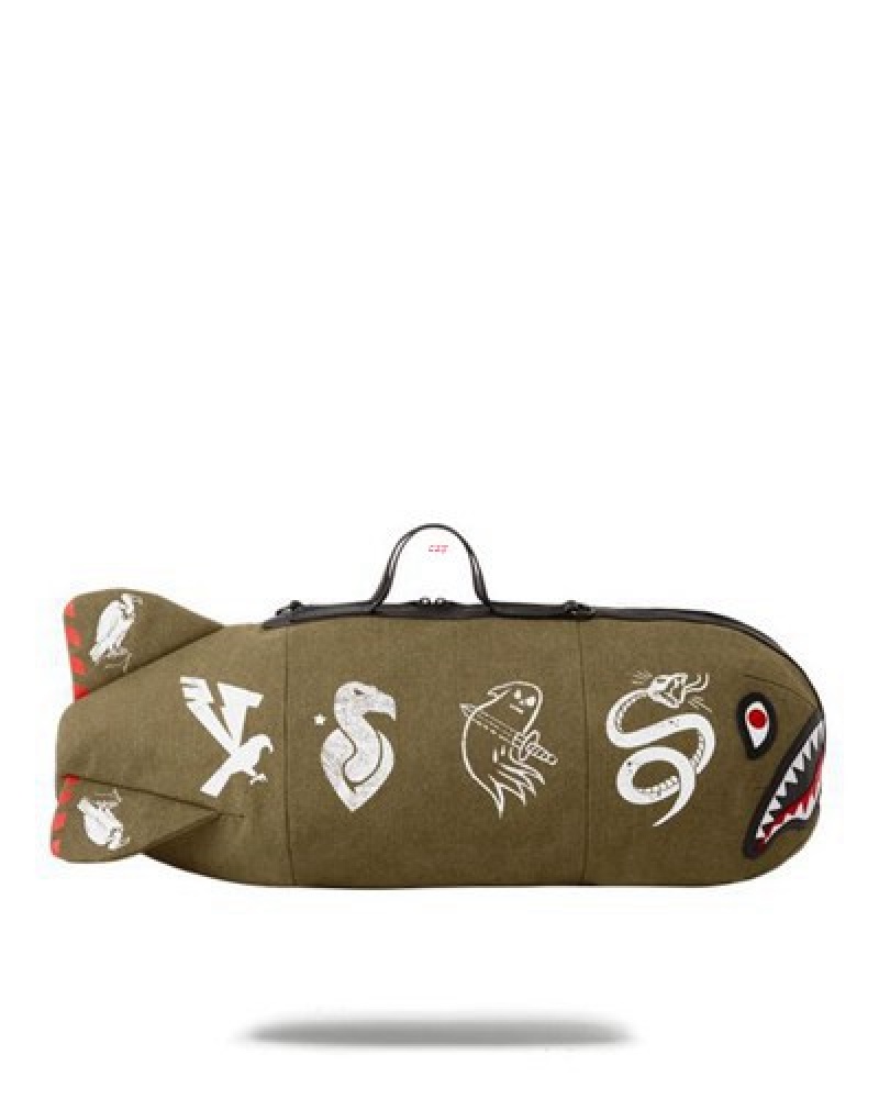 Green Sprayground Call Of Duty Shark Torpedo Duffle Bags | 58672-GXUE