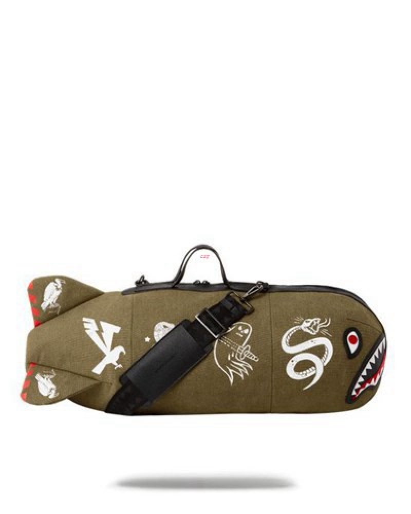 Green Sprayground Call Of Duty Shark Torpedo Duffle Bags | 58672-GXUE