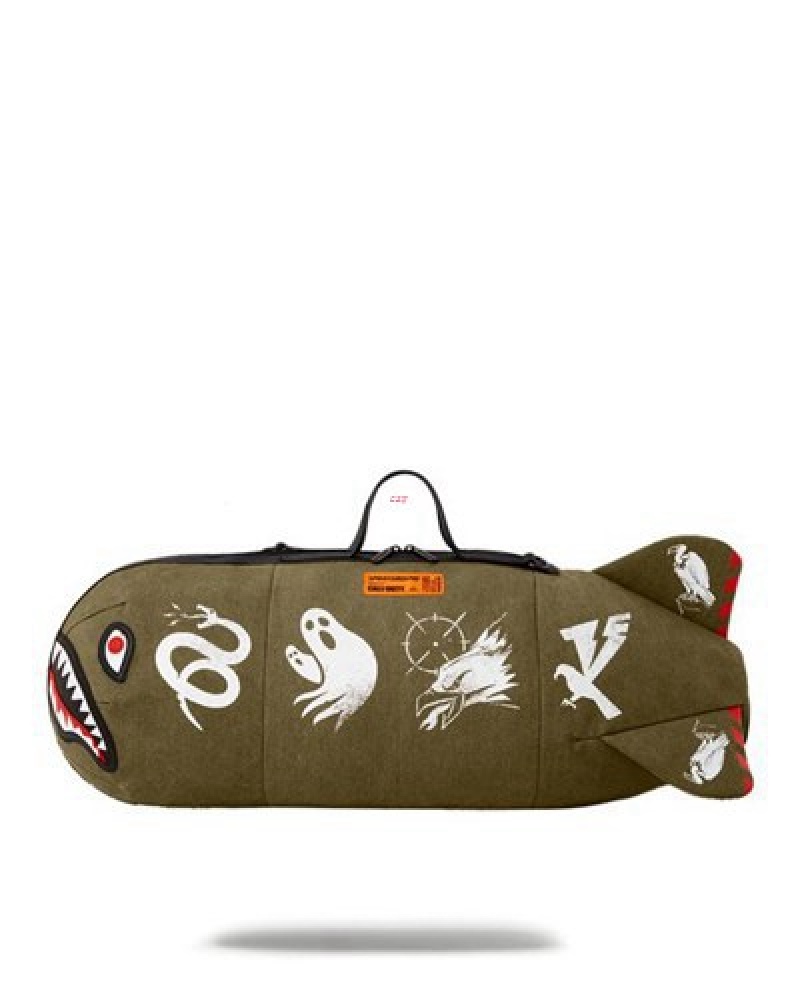 Green Sprayground Call Of Duty Shark Torpedo Duffle Bags | 58672-GXUE