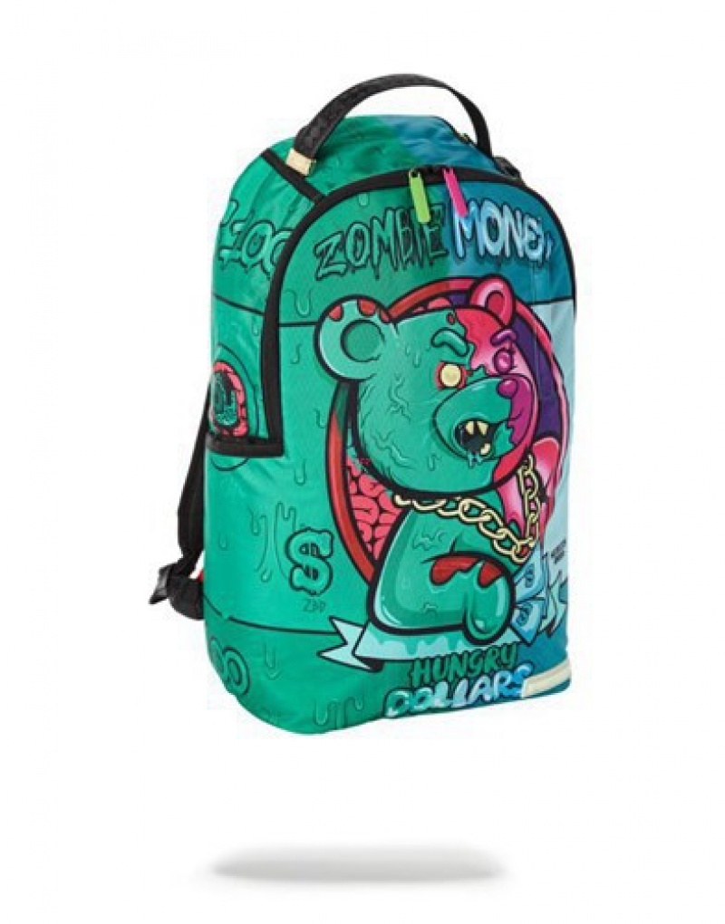 Green Sprayground Hungry Dollars Backpacks | 95307-ATIV