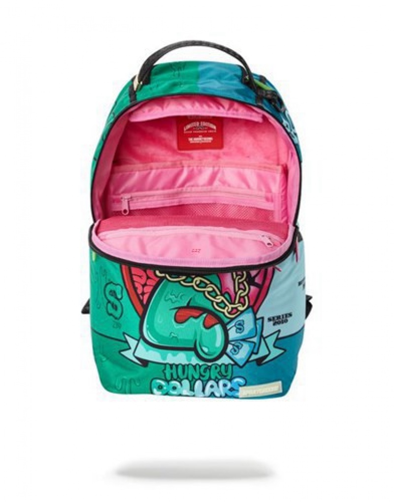 Green Sprayground Hungry Dollars Backpacks | 95307-ATIV