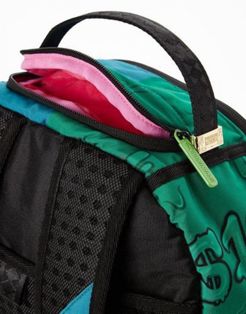 Green Sprayground Hungry Dollars Backpacks | 95307-ATIV