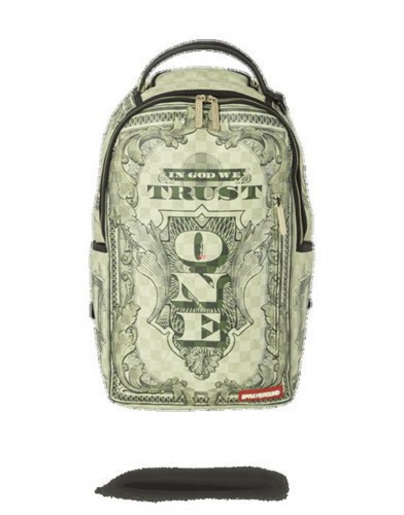 Green Sprayground In God We Trust (One Of One) Backpacks | 50316-CFJP