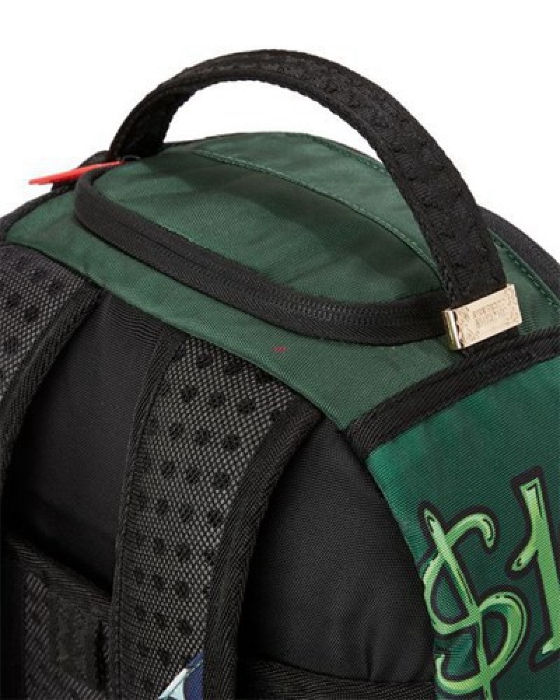 Green Sprayground Money Boys Dollaz (Dlxr) Backpacks | 65078-EKXL