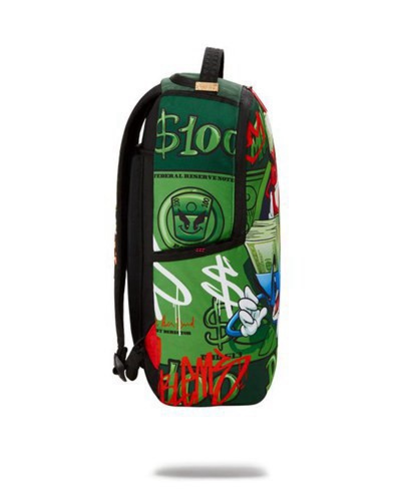 Green Sprayground Money Boys Dollaz (Dlxr) Backpacks | 65078-EKXL