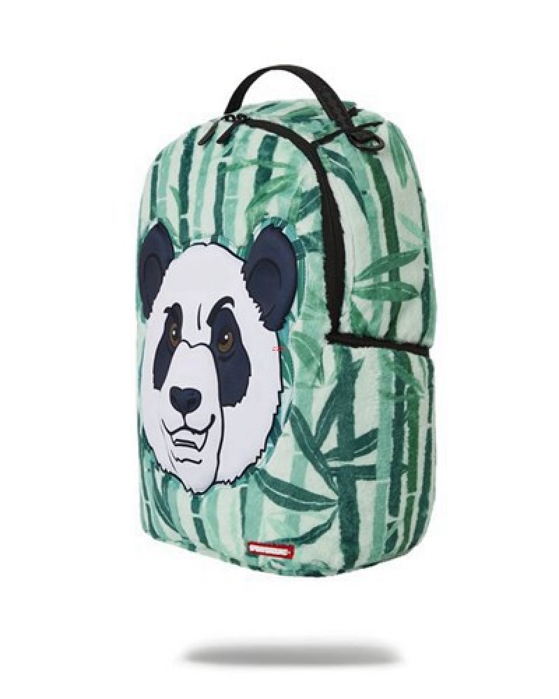 Green Sprayground Panda Cozy Velour Fur Backpacks | 87953-VJLZ