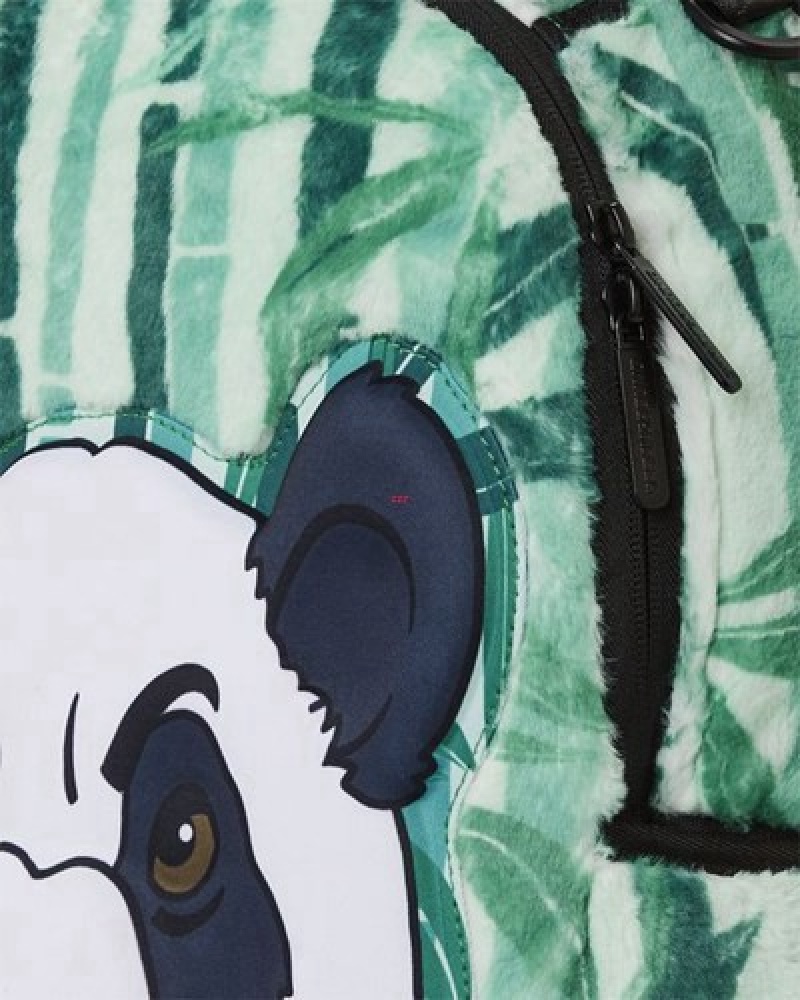 Green Sprayground Panda Cozy Velour Fur Backpacks | 87953-VJLZ