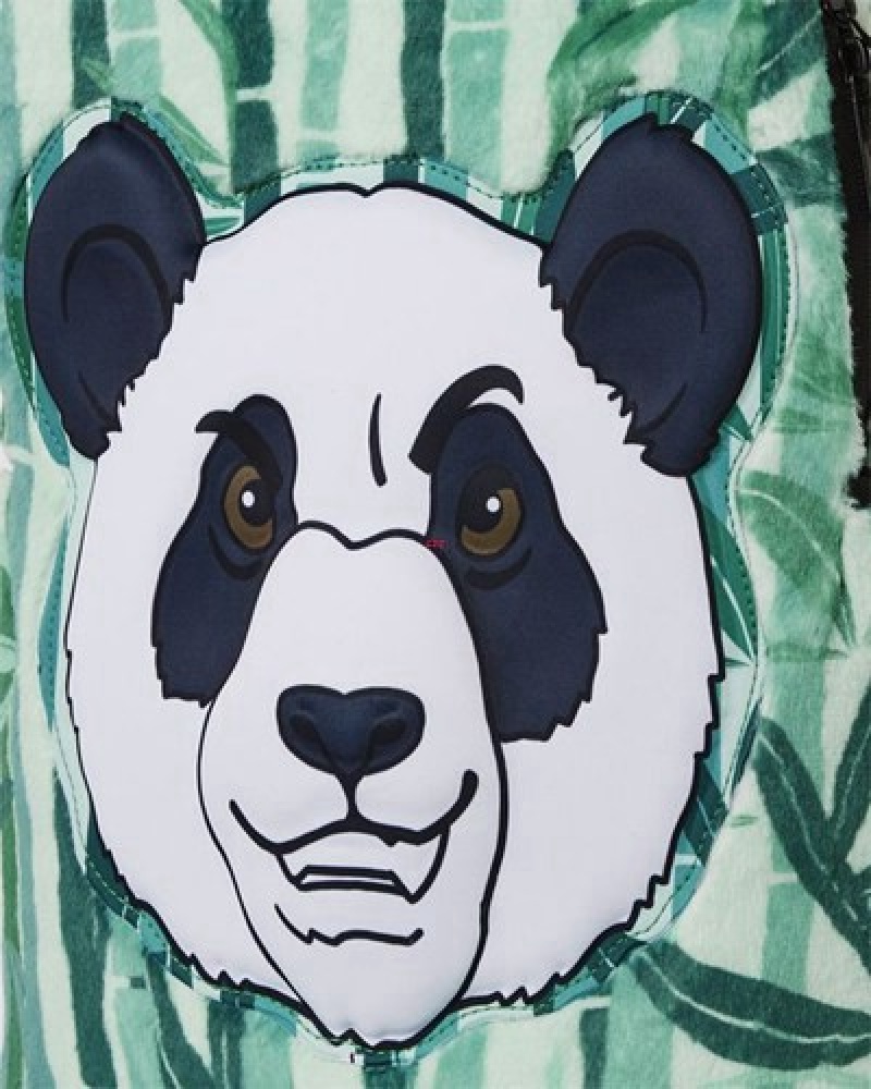 Green Sprayground Panda Cozy Velour Fur Backpacks | 87953-VJLZ