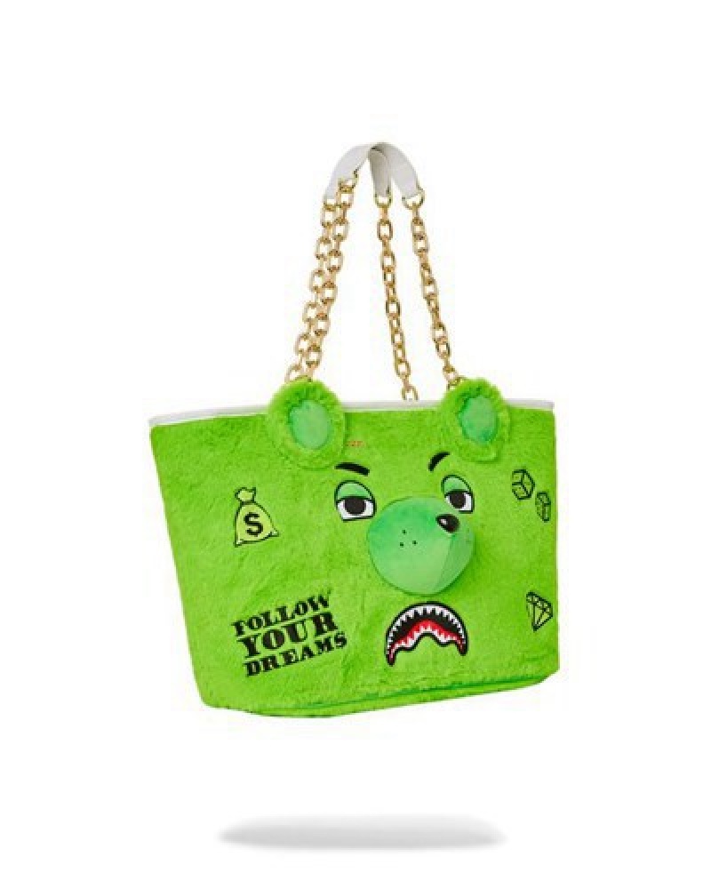 Green Sprayground Plush Moneybear Tote Bags | 58902-RJXW