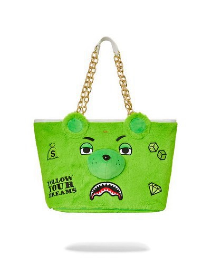 Green Sprayground Plush Moneybear Tote Bags | 58902-RJXW