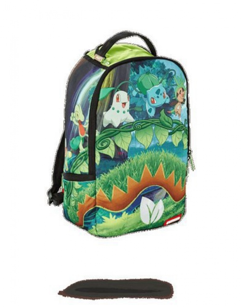 Green Sprayground Pokemon Bulbasaur Grass Shark Backpacks | 13972-LXQS