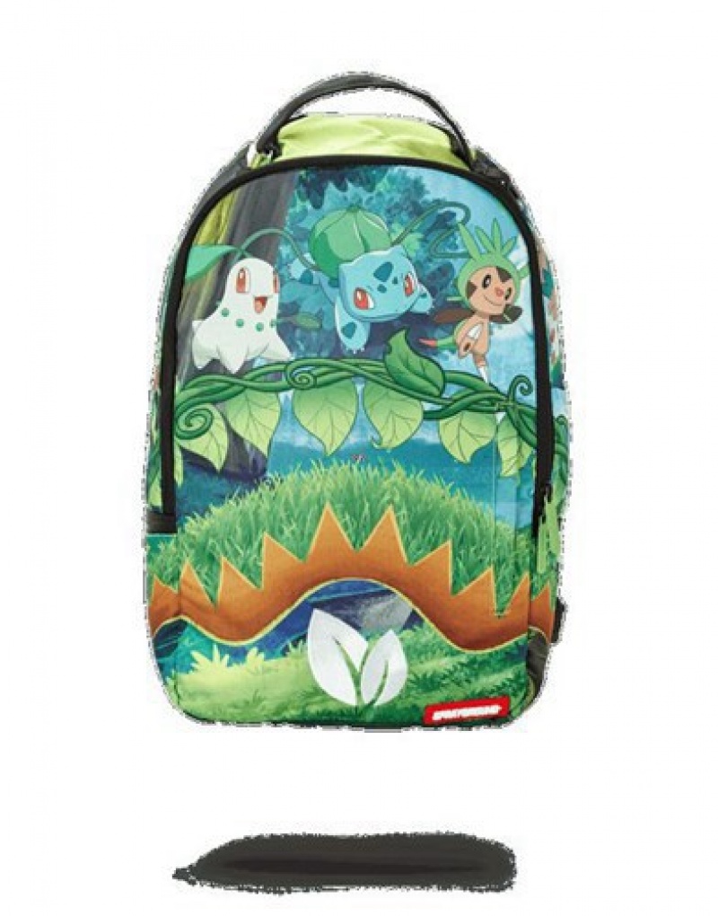 Green Sprayground Pokemon Bulbasaur Grass Shark Backpacks | 13972-LXQS