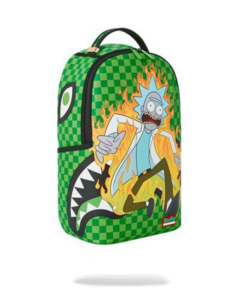 Green Sprayground Rick & Morty Into The Fury (Dlxv) Backpacks | 59476-WCNG