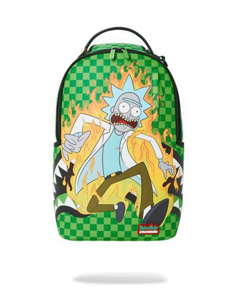 Green Sprayground Rick & Morty Into The Fury (Dlxv) Backpacks | 59476-WCNG