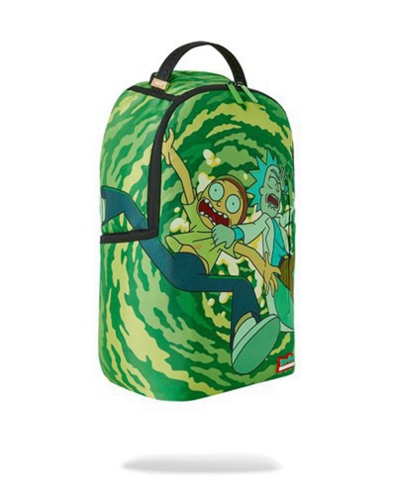 Green Sprayground Rick & Morty Portal Shark Backpacks | 71954-BRAG