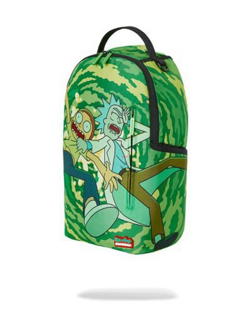 Green Sprayground Rick & Morty Portal Shark Backpacks | 71954-BRAG