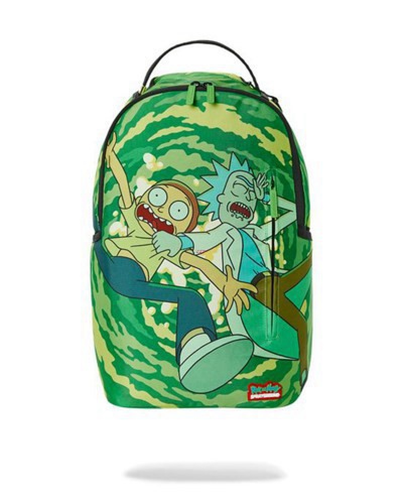 Green Sprayground Rick & Morty Portal Shark Backpacks | 71954-BRAG