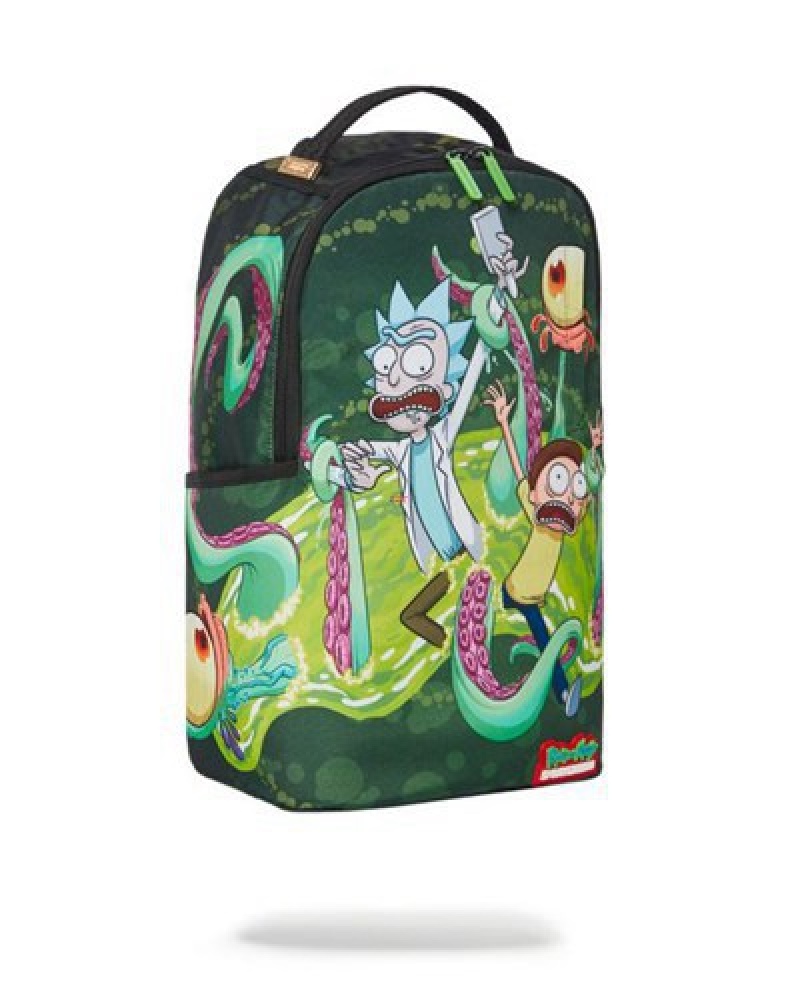 Green Sprayground Rick & Morty Portal Sharkmouth (Dlxr) Backpacks | 10435-RJDP