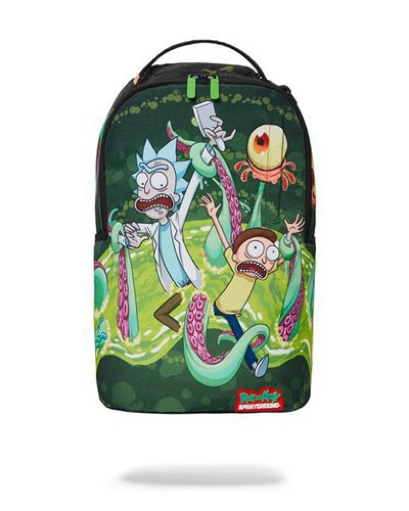 Green Sprayground Rick & Morty Portal Sharkmouth (Dlxr) Backpacks | 10435-RJDP