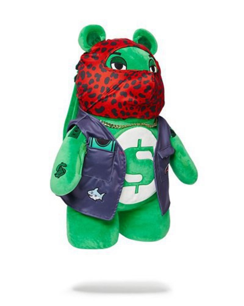 Green Sprayground Ski Mask The Bear - Moneybear Teddybear Backpacks | 74502-IWYE